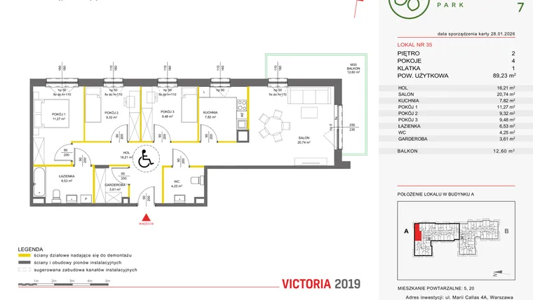 Rzut - Mieszkanie na sprzedaż 4 pokoje o powierzchni 89,18 m² - numer 35 w Olchowy Park VII