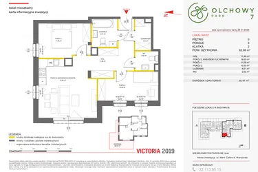 Rzut - Mieszkanie na sprzedaż 3 pokoje o powierzchni 62,96 m² - numer 57 w Olchowy Park VII