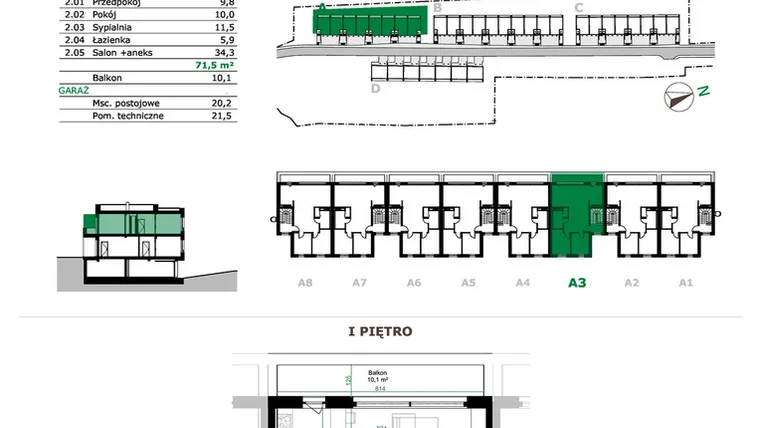 Rzut - Mieszkanie na sprzedaż 3 pokoje o powierzchni 71,5 m² - numer A3.2 w Dębowe Zacisze