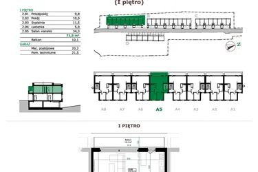 Rzut - Mieszkanie na sprzedaż 3 pokoje o powierzchni 71,5 m² - numer A5.2 w Dębowe Zacisze