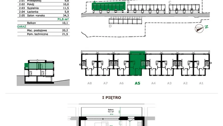 Rzut - Mieszkanie na sprzedaż 3 pokoje o powierzchni 71,5 m² - numer A5.2 w Dębowe Zacisze