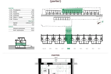 Rzut - Mieszkanie na sprzedaż 3 pokoje o powierzchni 72,2 m² - numer B6.1 w Dębowe Zacisze