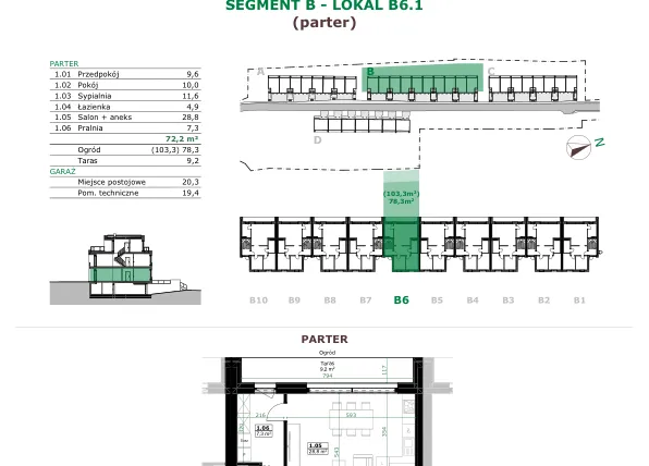 Rzut - Mieszkanie na sprzedaż 3 pokoje o powierzchni 72,2 m² - numer B6.1 w Dębowe Zacisze