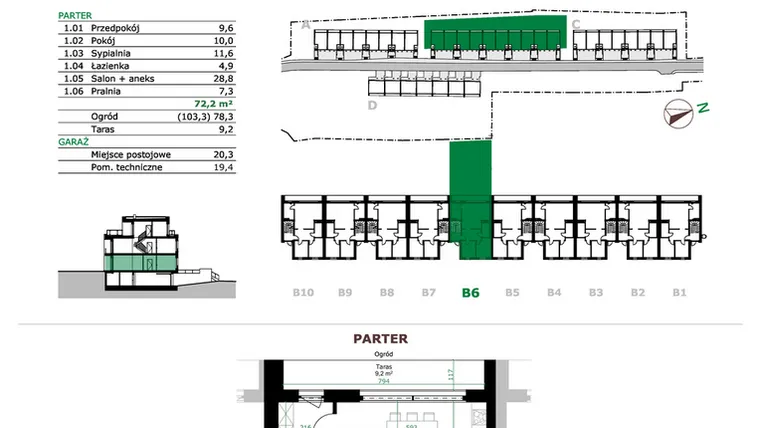 Rzut - Mieszkanie na sprzedaż 3 pokoje o powierzchni 72,2 m² - numer B6.1 w Dębowe Zacisze