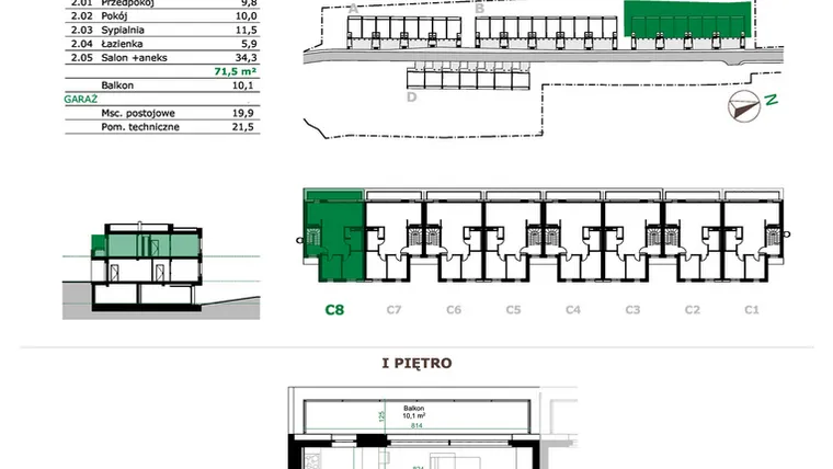 Rzut - Mieszkanie na sprzedaż 3 pokoje o powierzchni 71,5 m² - numer C8.2 w Dębowe Zacisze