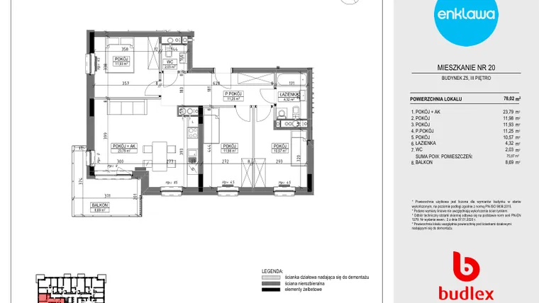 Rzut - Mieszkanie na sprzedaż 4 pokoje o powierzchni 77,49 m² - numer Z5.20 w Enklawa Apartamenty Z4 i Z5