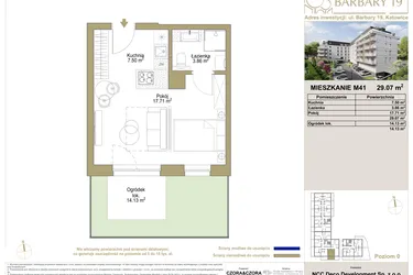 Rzut - Mieszkanie na sprzedaż 1 pokój o powierzchni 29,07 m² - numer 41 w Barbary 19