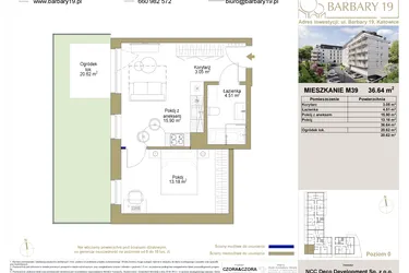 Rzut - Mieszkanie na sprzedaż 2 pokoje o powierzchni 36,64 m² - numer 39 w Barbary 19
