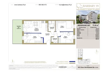 Rzut - Mieszkanie na sprzedaż 4 pokoje o powierzchni 73,3 m² - numer 37 w Barbary 19
