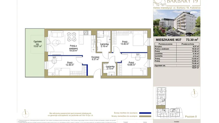 Rzut - Mieszkanie na sprzedaż 4 pokoje o powierzchni 73,3 m² - numer 37 w Barbary 19