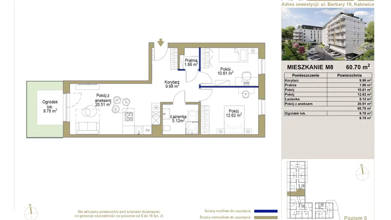 Rzut - Mieszkanie na sprzedaż 3 pokoje o powierzchni 60,7 m² - numer 8 w Barbary 19