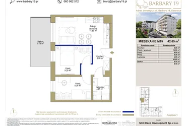 Rzut - Mieszkanie na sprzedaż 3 pokoje o powierzchni 42,65 m² - numer 15 w Barbary 19
