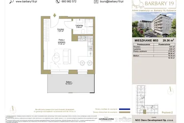 Rzut - Mieszkanie na sprzedaż 1 pokój o powierzchni 29,36 m² - numer 53 w Barbary 19