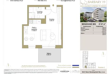 Rzut - Mieszkanie na sprzedaż 1 pokój o powierzchni 27,57 m² - numer 52 w Barbary 19