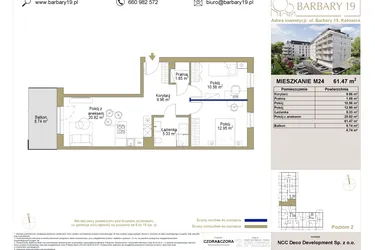 Rzut - Mieszkanie na sprzedaż 3 pokoje o powierzchni 61,47 m² - numer 24 w Barbary 19