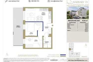 Rzut - Mieszkanie na sprzedaż 3 pokoje o powierzchni 42,82 m² - numer 23 w Barbary 19