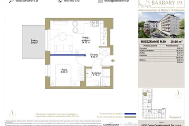 Rzut - Mieszkanie na sprzedaż 2 pokoje o powierzchni 30,66 m² - numer 29 w Barbary 19