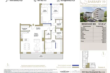 Rzut - Mieszkanie na sprzedaż 4 pokoje o powierzchni 121,59 m² - numer 62 w Barbary 19