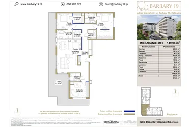 Rzut - Mieszkanie na sprzedaż 4 pokoje o powierzchni 149,96 m² - numer 61 w Barbary 19