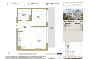 Rzut - Mieszkanie na sprzedaż 2 pokoje o powierzchni 41,21 m² - numer 33 w Barbary 19
