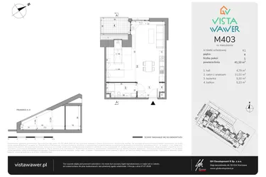 Rzut - Mieszkanie na sprzedaż 1 pokój o powierzchni 41,1 m² - numer M403 w Vista Wawer