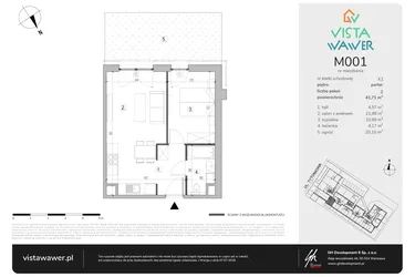 Rzut - Mieszkanie na sprzedaż 2 pokoje o powierzchni 41,71 m² - numer M001 w Vista Wawer