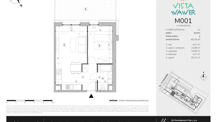 Rzut - Mieszkanie na sprzedaż 2 pokoje o powierzchni 41,71 m² - numer M001 w Vista Wawer