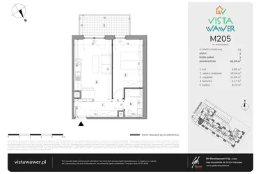 Rzut - Mieszkanie na sprzedaż 2 pokoje o powierzchni 42,04 m² - numer M205 w Vista Wawer