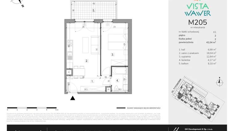 Rzut - Mieszkanie na sprzedaż 2 pokoje o powierzchni 42,04 m² - numer M205 w Vista Wawer