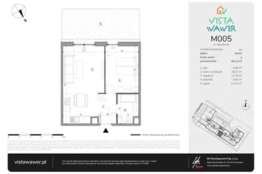 Rzut - Mieszkanie na sprzedaż 2 pokoje o powierzchni 46,31 m² - numer M005 w Vista Wawer