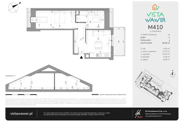 Rzut - Mieszkanie na sprzedaż 2 pokoje o powierzchni 46,44 m² - numer M410 w Vista Wawer