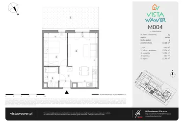 Rzut - Mieszkanie na sprzedaż 2 pokoje o powierzchni 47,18 m² - numer M004 w Vista Wawer