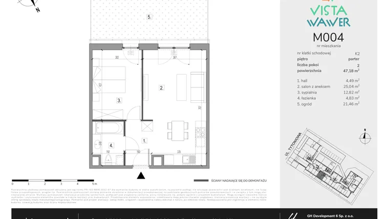 Rzut - Mieszkanie na sprzedaż 2 pokoje o powierzchni 47,18 m² - numer M004 w Vista Wawer