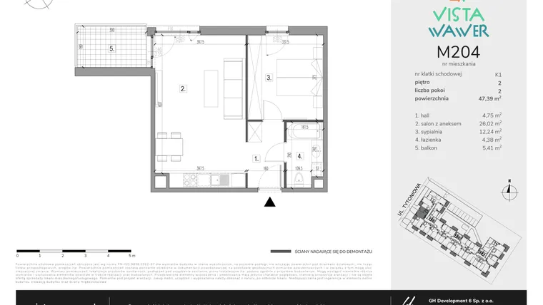 Rzut - Mieszkanie na sprzedaż 2 pokoje o powierzchni 47,39 m² - numer M204 w Vista Wawer