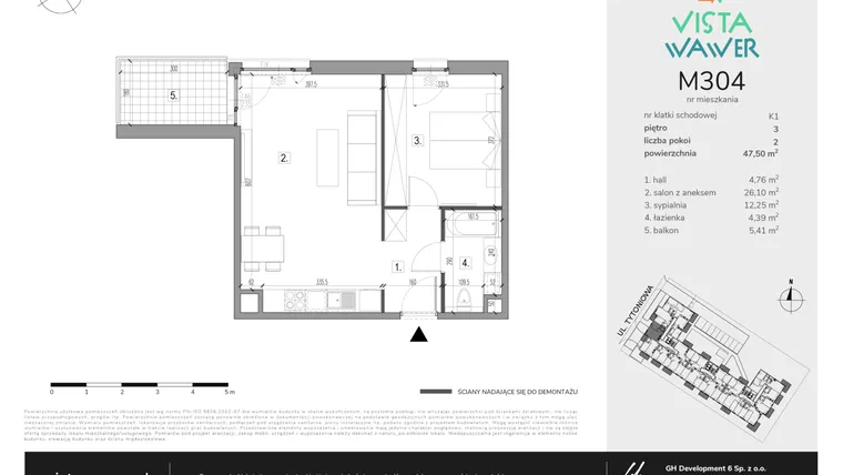 Rzut - Mieszkanie na sprzedaż 2 pokoje o powierzchni 47,5 m² - numer M304 w Vista Wawer