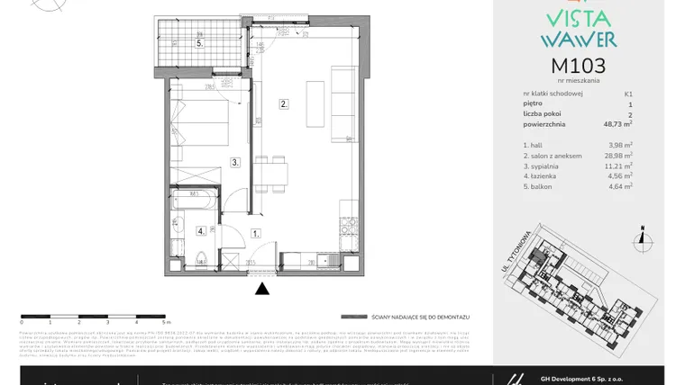 Rzut - Mieszkanie na sprzedaż 2 pokoje o powierzchni 48,73 m² - numer M103 w Vista Wawer
