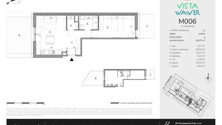 Rzut - Mieszkanie na sprzedaż 2 pokoje o powierzchni 50,57 m² - numer M006 w Vista Wawer