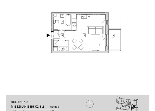 Rzut - Mieszkanie na sprzedaż 1 pokój o powierzchni 33,4 m² - numer B5-K2-3-2 w ATAL Strachowicka II