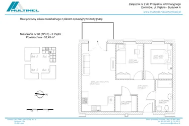 Rzut - Mieszkanie na sprzedaż 3 pokoje o powierzchni 52,43 m² - numer 30A w Dominów Rynek