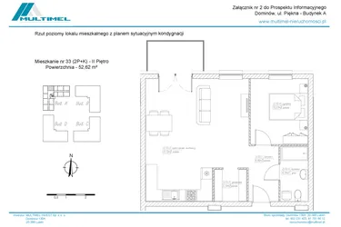 Rzut - Mieszkanie na sprzedaż 2 pokoje o powierzchni 52,62 m² - numer 33A w Dominów Rynek