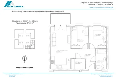 Rzut - Mieszkanie na sprzedaż 3 pokoje o powierzchni 51,56 m² - numer 38A w Dominów Rynek