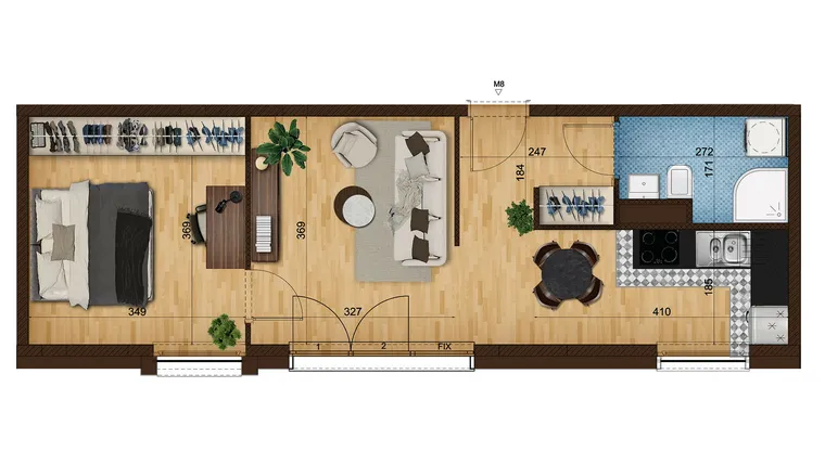 Rzut - Mieszkanie na sprzedaż 2 pokoje o powierzchni 43,67 m² - numer 4_8 w Nowe Zabrze