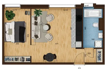Rzut - Mieszkanie na sprzedaż 1 pokój o powierzchni 44,95 m² - numer 4_18 w Nowe Zabrze