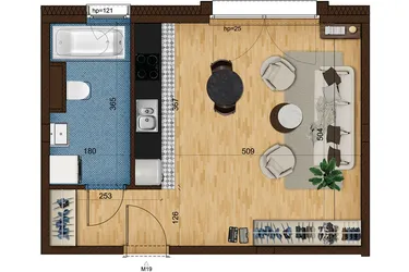 Rzut - Mieszkanie na sprzedaż 1 pokój o powierzchni 34,4 m² - numer 4_19 w Nowe Zabrze