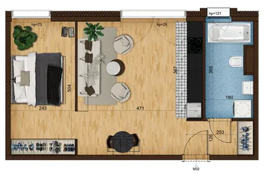 Rzut - Mieszkanie na sprzedaż 1 pokój o powierzchni 44,95 m² - numer 4_32 w Nowe Zabrze