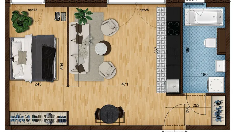 Rzut - Mieszkanie na sprzedaż 1 pokój o powierzchni 44,95 m² - numer 4_32 w Nowe Zabrze