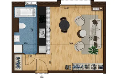 Rzut - Mieszkanie na sprzedaż 1 pokój o powierzchni 34,32 m² - numer 4_33 w Nowe Zabrze