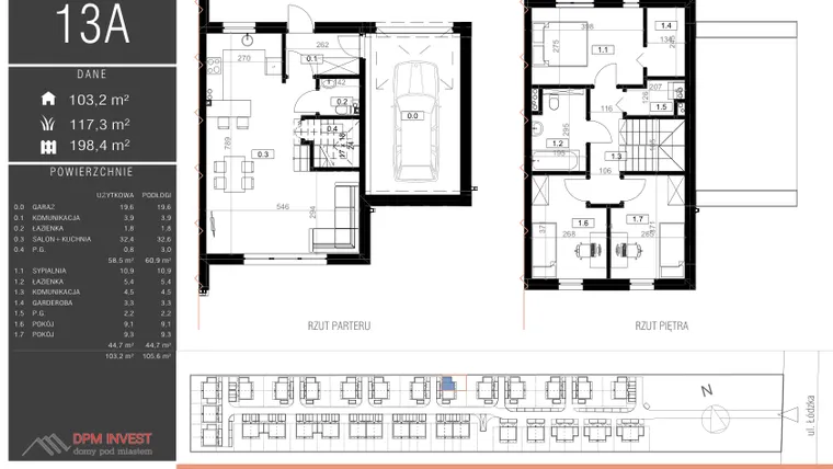 Rzut - Dom na sprzedaż 4 pokoje o powierzchni 103,2 m² - numer 13A w Family Park Ksawerów III