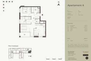 Rzut - Mieszkanie na sprzedaż 3 pokoje o powierzchni 59,45 m² - numer 6 w Monument