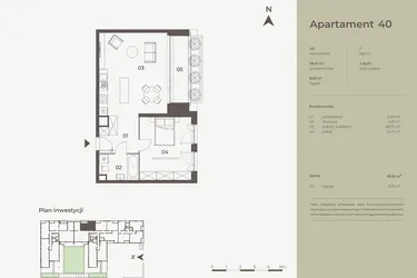 Rzut - Mieszkanie na sprzedaż 2 pokoje o powierzchni 56,51 m² - numer 40 w Monument